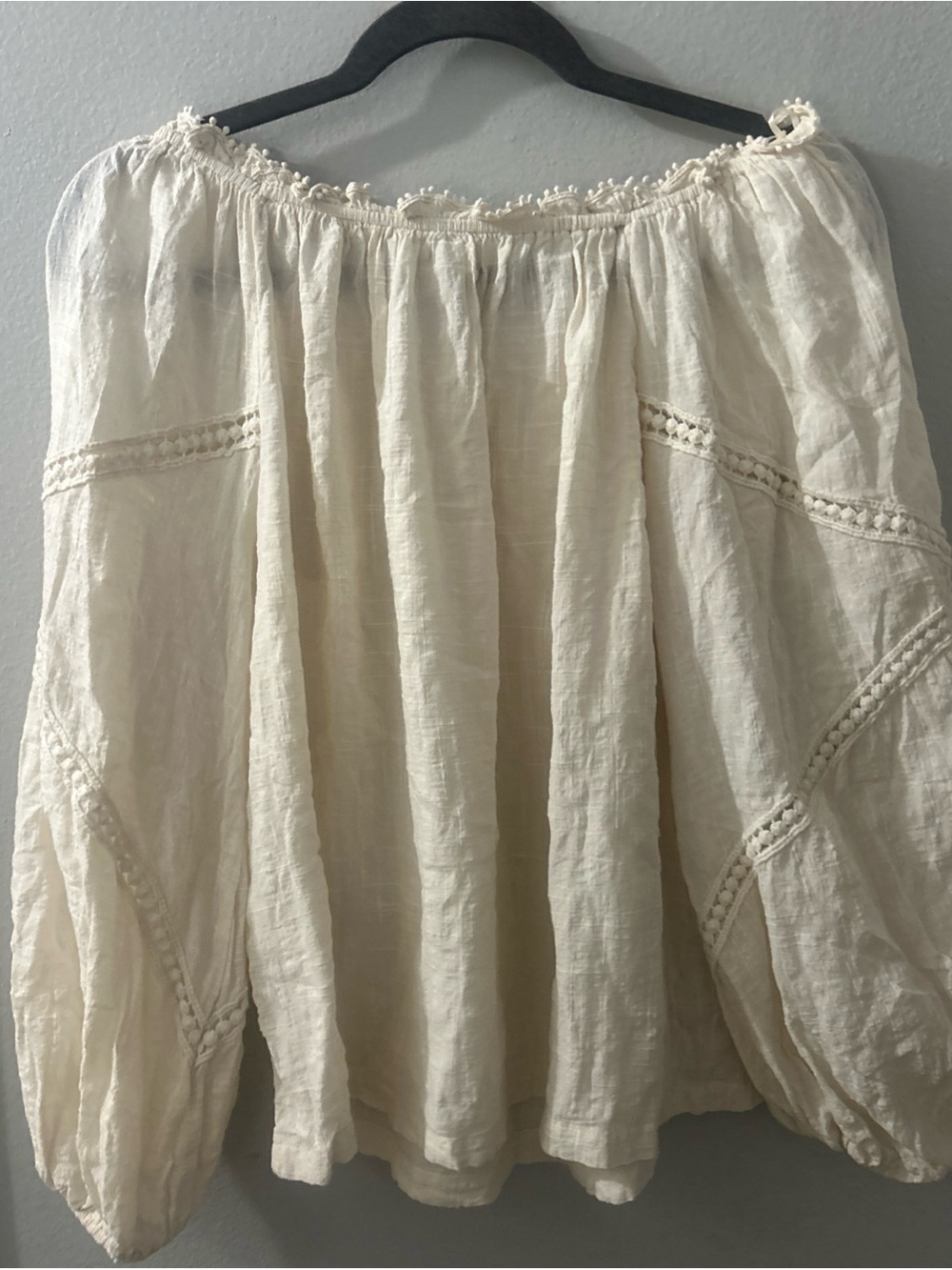 Max Studio Ladies Creme Cotton Blend Lantern Sleeve Size Small Boho Cottagecore - Picture 6 of 7